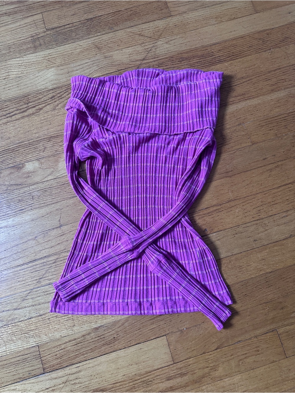 Free People Pink Ribbed Strapless Metallic-Thread Camisole